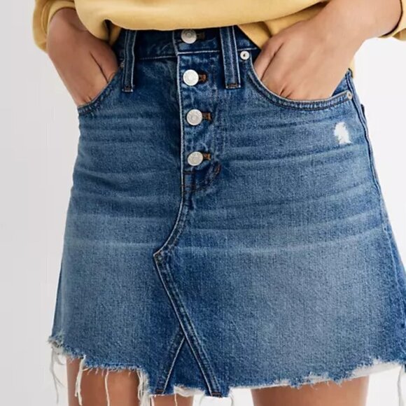 Madewell Women's Blue Rigid Denim A-Line Skirt Size 26 - Picture 1 of 7